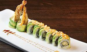 25. Monkey Roll · Shrimp tempura inside topped with avocado with 3 different kind of spicy sauce.