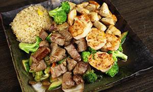 H15. Hibachi House · Chicken, shrimp and beef. Diner has the option to choose if it is rare, medium rare, medium ...