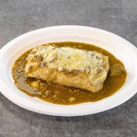 Wet Burrito · Choice of meat, rice, beans, onions, cilantro, salsa, Chile-verde, sauce, sour cream and che...