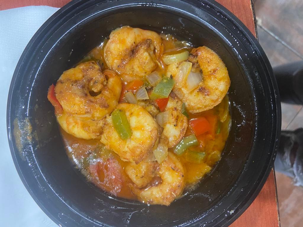 1. Peppered Shrimp (6-7pcs) · Spicy Shrimp  seasoned in cayenne hot pepper sauce seasoned with onions and bell pepper 