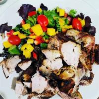 Boneless Jerk Chicken Salad (large) · Boneless chicken grilled in jerk sauce.