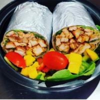 3. Boston Wrap · Jerk chicken wheat wrap with mixed salad and cheese