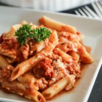Ziti and Sauce Pasta Dinner · Served with baked mozzarella cheese, marinara sauce, and garlic bread or dinner roll.
