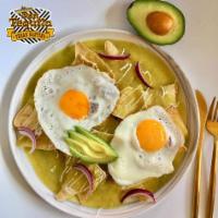 Chilaquiles Brunch · Rojos, verdes or mole. Served with red rice and refried beans Corn tortillas in Guajillo or ...