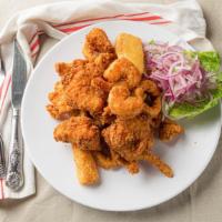 Chicharron de Mariscos/Jalea · Peruvian Fried Seafood Platter (Calamari, Shrimp, Octopus, Fish and Yuca) accompanied with L...