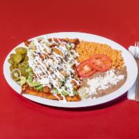 Enchiladas Michoacana Plate · 4 enchiladas, grilled chicken, cheese, cream, potatoes, and carrots.