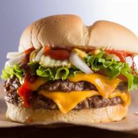 Classic Burger · 2 beef patties cooked-to-order, American cheese, lettuce, tomato, pickles, onions and of cou...