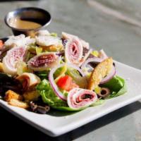 Antipasto Salad · Mixed greens, ham, salami, provolone cheese, sliced tomatoes, olives, pepperoncini, red onio...