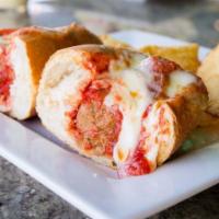 Meatball Sub Sandwich · Meatballs and tomato sauce and melted provolone cheese baked in an Italian roll.