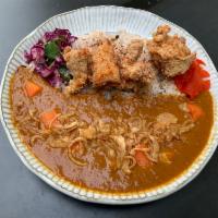 Fried Chicken Curry · Vegan based Japanese curry, served w/potatoes, chickpeas, fried chicken nuggets, slaw, fried...
