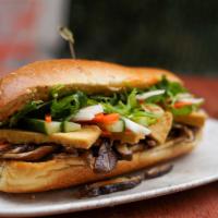  Vegan Bahn Mi Sandwich · Sesame Soy Ginger Tofu & Mushroom. On a hero with Vegan Spicy Aioli, Hoisin, Fresh Cilantro,...