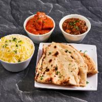 Chicken  Combo Platter · 1 butter chicken, 1 vegetable entree of chick peas or lentils or eggplant or dal tadka, rice...