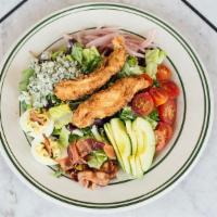 Ted's Cobb Salad · Fried chicken, applewood bacon, tomato, deviled eggs, pickled onions, avocado, Gorgonzola ch...