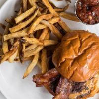 Peanut Butter Bacon Burger · side of tomato jam, served with hand-cut fries