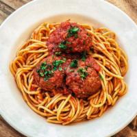 SPAGHETTI & MEATBALLS · whole wheat spaghetti & meatballs with marinara