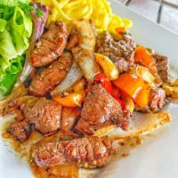 58. Garlic Noodle With Filet Mignon Steak · 