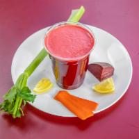 Beet Me Up Juice · Refreshing juice made with beets, carrots, apple, orange, celery, and ginger root. Vegan and...