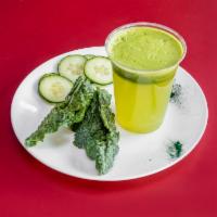 Green Lemonade Juice · Refreshing juice made with lemon, cucumber, celery, apple, kale, and ginger root. Vegan and ...
