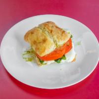 Caprese Sandwich · Ciabatta, pesto mayo, tomato, mozzarella, and basil.