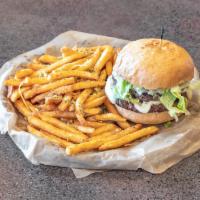 Steakhouse Burger · 1/2 lb. Prime Angus beef grilled with aged cheddar, lettuce, tomato and mayo.