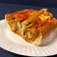 Eggplant Parmesan Hot Sub · Slices of eggplant hand-breaded and pan-fried, baked in the oven with red sauce, provolone, ...