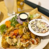 Fish Tacos Plate · Make your own lightly battered fish fillets, sauteed with onions, bell peppers, tomatoes and...
