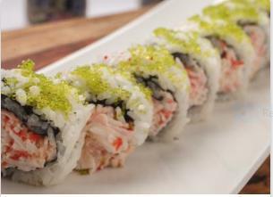 Westbank Roll · Tuna, salmon, yellowtail, snow crab, avocado, asparagus and wasabi tobiko topped with spicy mayo. 8 pieces.