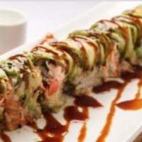 Green Dragon Roll · Barbecue eel and snow crab topped with avocado and eel sauce. 8 pieces.