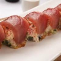 Red Dragon Roll · Barbecue eel and snow crab topped with tuna and eel sauce. 8 pieces.