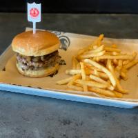 Bacon Jam Burger · Two seasoned quarter-pound Angus beef patties stacked with grilled onions, a delicious bacon...