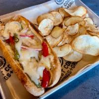 Chicken Philly Sandwich · Grilled chicken breast, sauteed fajita veggies, covered with melted provolone cheese on a li...