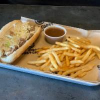 Big Dipper · Savory shredded beef, mayo, shredded cabbage, and provolone cheese on a lightly toasted hoag...