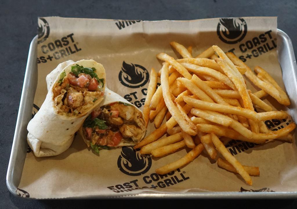 VooDoo BBQ Chicken Wrap · Grilled chicken with melted pepper jack cheese, drizzled with spicy VooDoo Ranger BBQ sauce, shredded lettuce, diced tomatoes, sliced Jalapenos and ECW+G Signature Ranch(tm) all rolled in a warm flour tortilla.