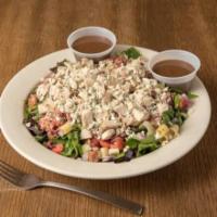 DAGS Chopped Salad (Full) · A cool variety of crisp lettuce with pasta, chicken breast, bacon, tomatoes, red onions, cuc...