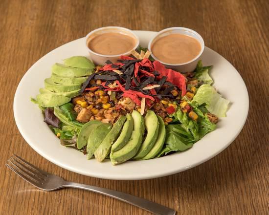 Southwest BBQ Chicken Salad (Full) · Mixed greens, grilled chicken, avocado, tortilla strips and our fiesta mix of corn, black beans, onions, tomatoes and bell peppers. Served with BBQ ranch dressing.