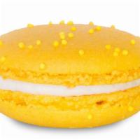 Lemon Macaron · Lemon buttercream, lemon curd, sunshine. Lemon yellow biscuits studded with yellow sprinkles...
