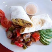 Breakfast Burrito  · Comes with eggs or egg whites, veggies, bacon, potatoes and cheese.