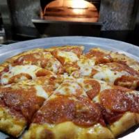 Pepperoni Pizza · Pepperoni and mozzarella cheese on a bed of red sauce. 10