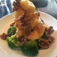 Honey Walnut Shrimp · Candied walnuts, steamed broccoli and orange mayo sauce. 