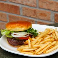 Build Your Own Burger · 1/2 lb. Angus beef patty grilled and served with lettuce, tomato, onion and pickles on a toa...