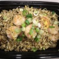 Olive and Shrimp Fried Rice  · Stir-fried rice with eggs, pea, and carrots, green onion, preserved mustard with olive and s...