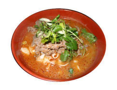 Spicy Sate Noodle Soup  · Noodle soup with house spicy sate sauce, bean sprouts, cucumber, onion, cilantro, and choice of meat. Item contains peanut.