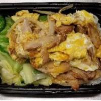 Chicken and Scramble Egg   · Panfried chicken, egg, and white onion. Served over white rice and steamed vegetables.
