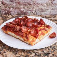 Pepperoni Square Pizza · Fresh mozzarella, hand-sliced spicy pepperoni, family recipe fra diavolo sauce, grated Parme...