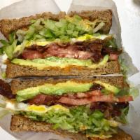 The 114 BLT · Bacon,Lettuce, Tomatoes, Avocado, Fried Egg and Mayo on toasted choice of bread.