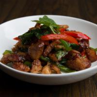 H1. Crispy Pork Basil · Sauteed fried crispy pork belly with chili and bell pepper in the sauce. Served with rice. S...