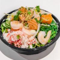 2. Shrimp and Salmon · Includes Shrimp and Salmon.
seaweed salad, imitation crab, cucumber, corn, white onions, Jal...