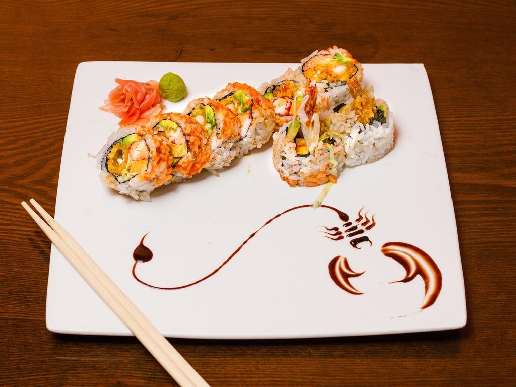 5. American Dream Roll · Made with tempura shrimp, crab stick, masago, lettuce and egg.