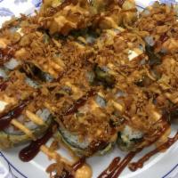Vegas Roll (10 pcs) · Rice, seaweed, cream cheese, salmon, fried shrimp, avocado, spicy sauce, sushi sauce, fried ...