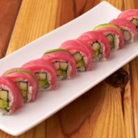 Tuna Dragon Roll  · Inside - Avocado, Cucumber, Crab Meat.   Topped - 
Tuna.